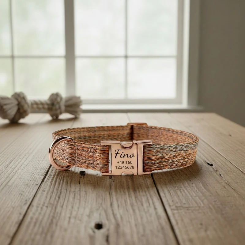 Fino – Personalisiertes Nylon-Hundehalsband mit Gravur | Name & Telefonnummer | Robust, bequem & individuell