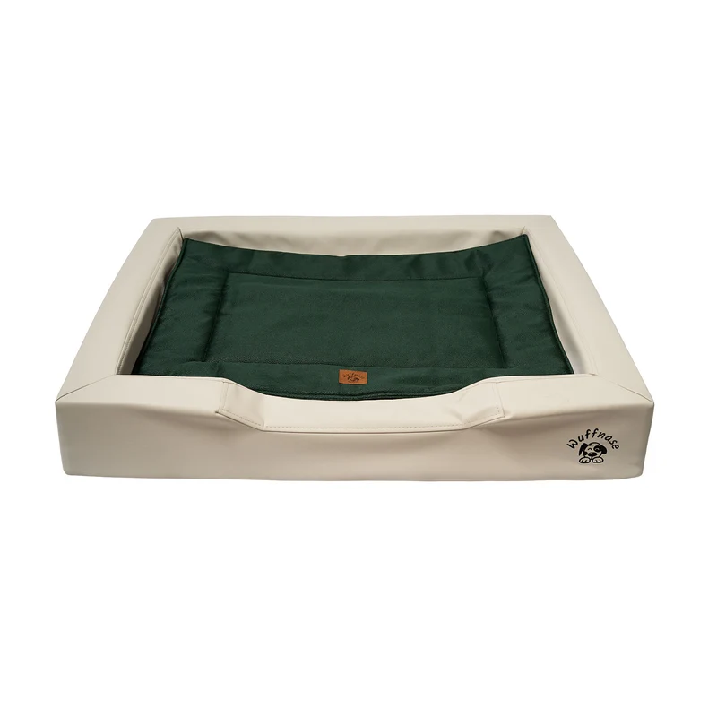 Pfotenruhe Hundebett + Anti-Haar Decke Ella – Beige/Dunkelgrün