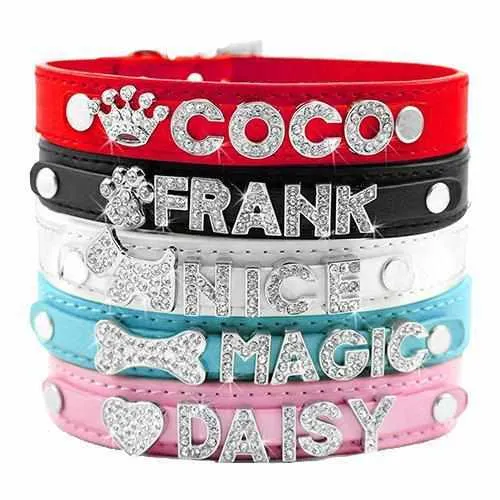 Edles Hundehalsband personalisiert mit Glitzersteinen + Symbol
