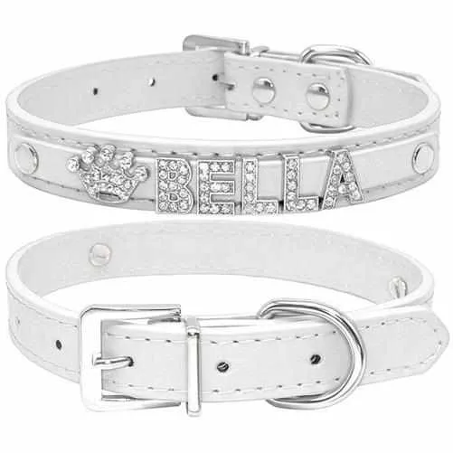 Edles Hundehalsband personalisiert mit Glitzersteinen + Symbol