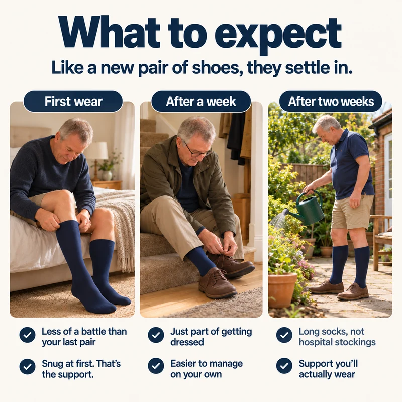 CosyCare® Light Legs Compression Socks Aantrekken een gevecht