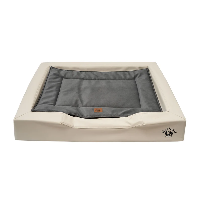 Pfotenruhe Hundebett + Anti-Haar Decke Ella – Beige/Anthrazit
