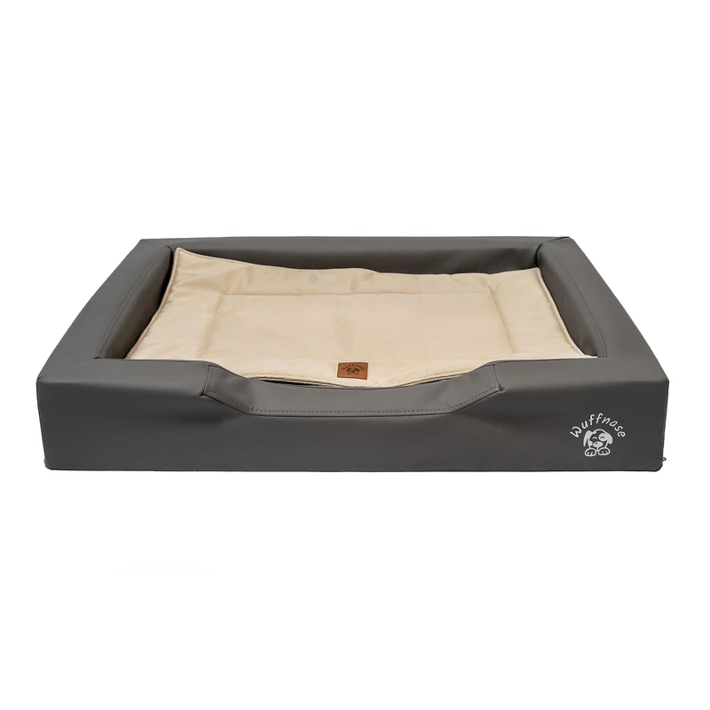 Pfotenruhe Hundebett + Anti-Haar Decke Ella – Grau/Beige