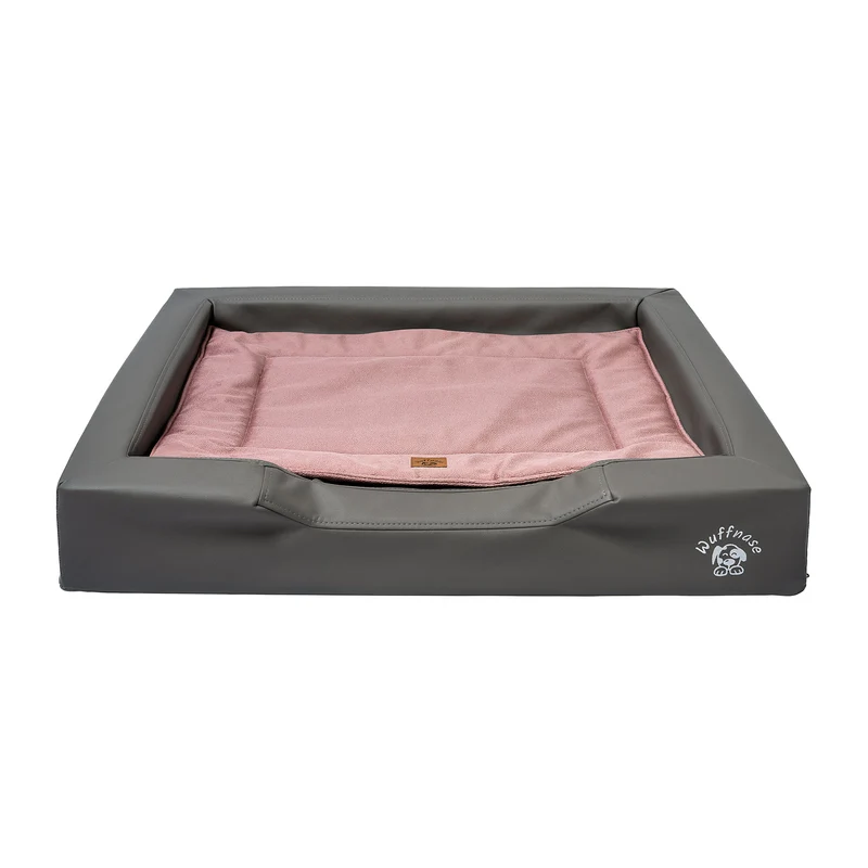 Pfotenruhe Hundebett + Anti-Haar Decke Ella – Grau/Rosa