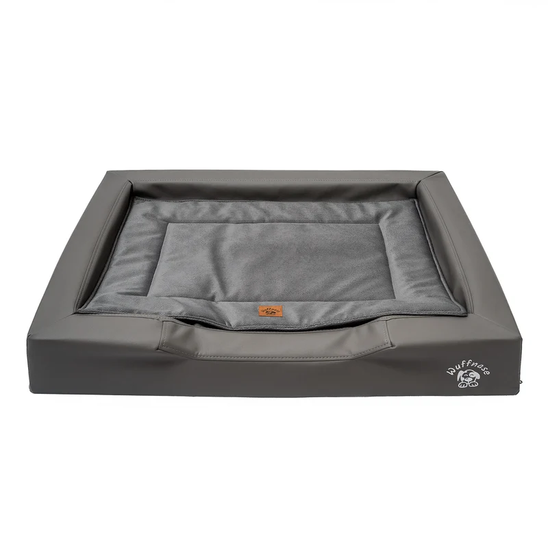 Pfotenruhe Hundebett + Anti-Haar Decke Ella – Grau/Anthrazit