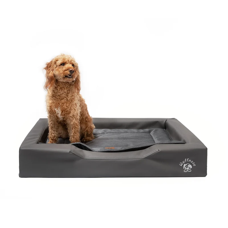 Pfotenruhe Hundebett + Anti-Haar Decke Ella – Grau/Anthrazit