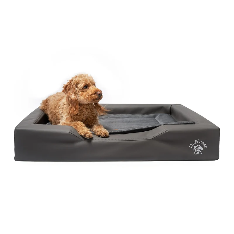 Pfotenruhe Hundebett + Anti-Haar Decke Ella – Grau/Anthrazit