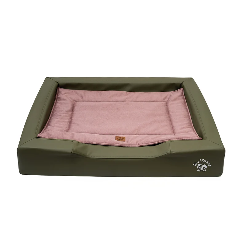 Pfotenruhe Hundebett + Anti-Haar Decke Ella – Grün/Rosa