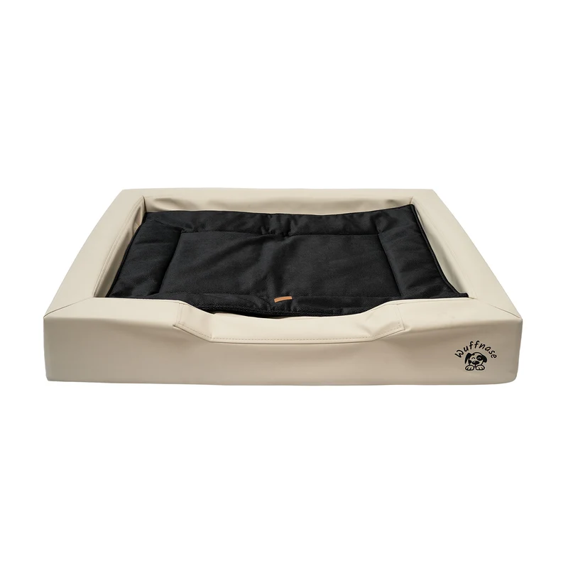 Pfotenruhe Hundebett + Anti-Haar Decke Ella – Beige/Schwarz