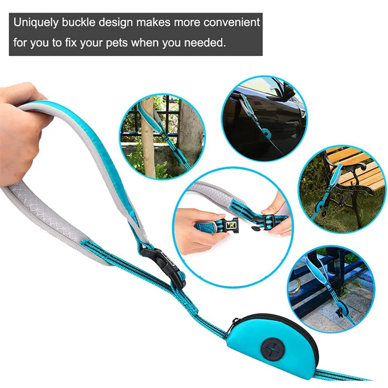 Dog Leash Reflective Nylon Pet Running Tracking Leashes Rope With poop bag Dg089