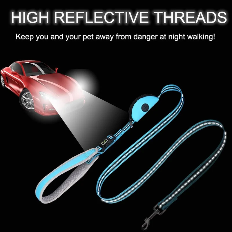Dog Leash Reflective Nylon Pet Running Tracking Leashes Rope With poop bag Dg089
