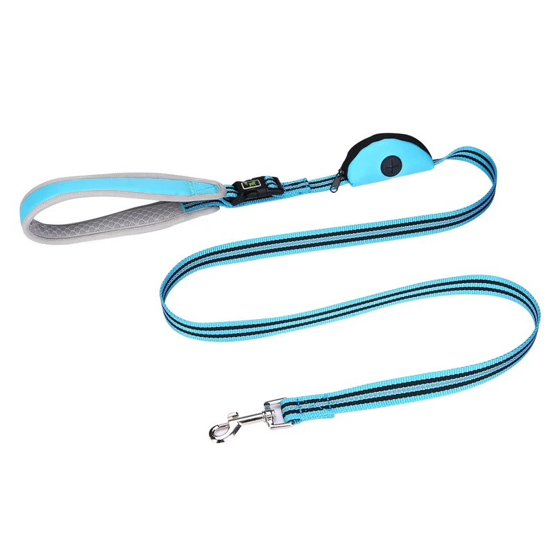 Dog Leash Reflective Nylon Pet Running Tracking Leashes Rope With poop bag Dg089