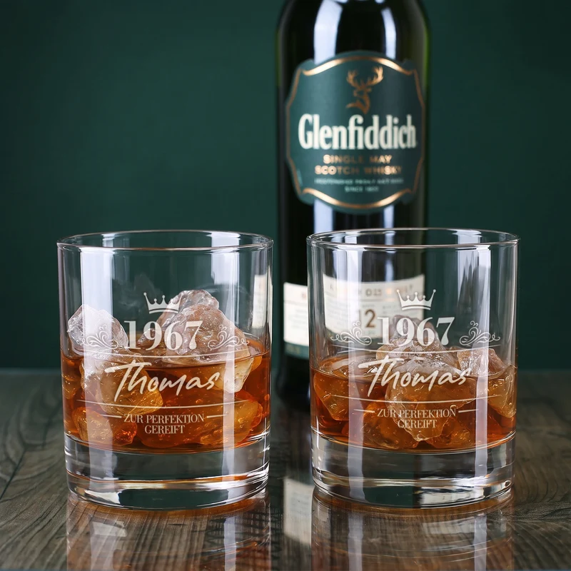 Glenfiddich Whisky Geschenkset personalisiert mit 2 Gläsern & Holzkiste | Geschenk zum Geburtstag