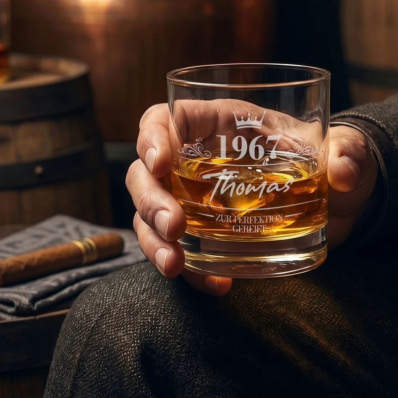 Glenfiddich Whisky Geschenkset personalisiert mit 2 Gläsern & Holzkiste | Geschenk zum Geburtstag