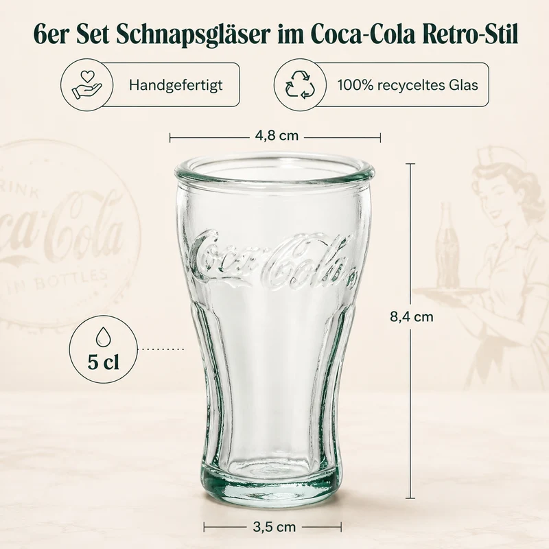 Coca-Cola Glas Set 12-teilig mit Trinkgläsern & Schnapsgläsern | Retro Gläser aus Recyclingglas