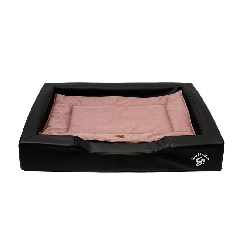 Pfotenruhe Hundebett + Anti-Haar Decke Ella – Schwarz/Rosa