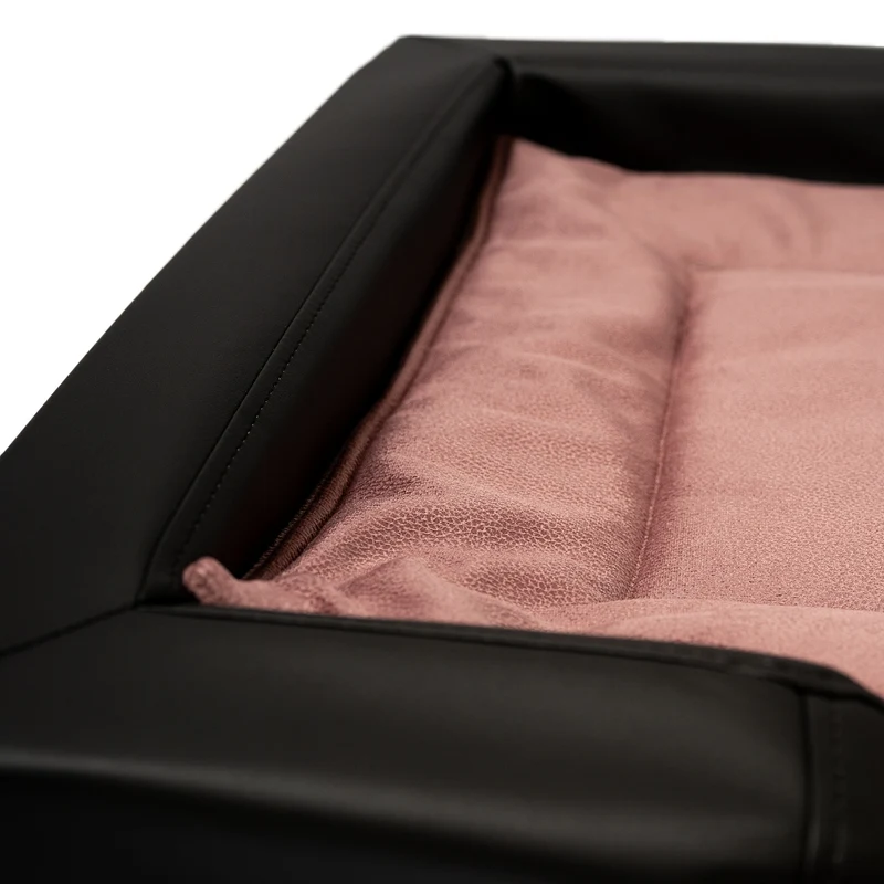 Pfotenruhe Hundebett + Anti-Haar Decke Ella – Schwarz/Rosa