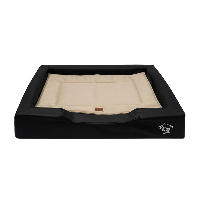 Pfotenruhe Hundebett + Anti-Haar Decke Ella – Schwarz/Beige