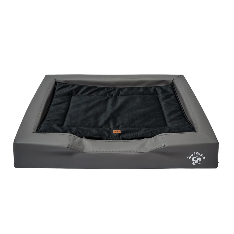 Pfotenruhe Hundebett + Anti-Haar Decke Ella – Grau/Schwarz