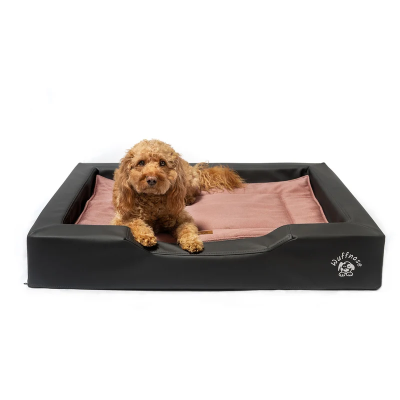 Pfotenruhe Hundebett + Anti-Haar Decke Ella – Anthrazit/Rosa