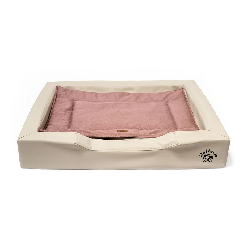 Pfotenruhe Hundebett + Anti-Haar Decke Ella – Beige/Rosa