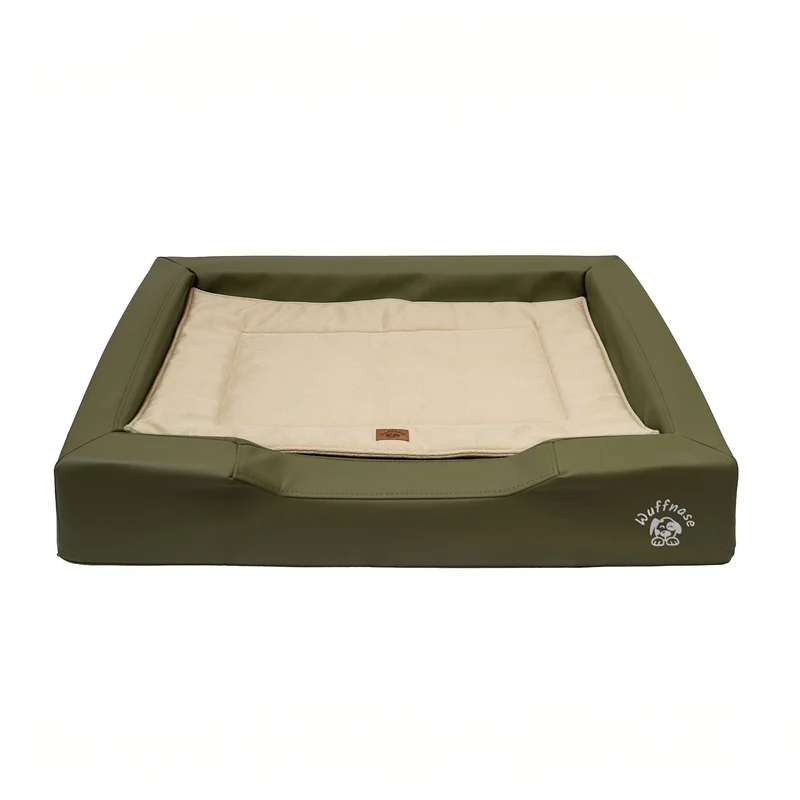 Pfotenruhe Hundebett + Anti-Haar Decke Ella – Grün/Beige