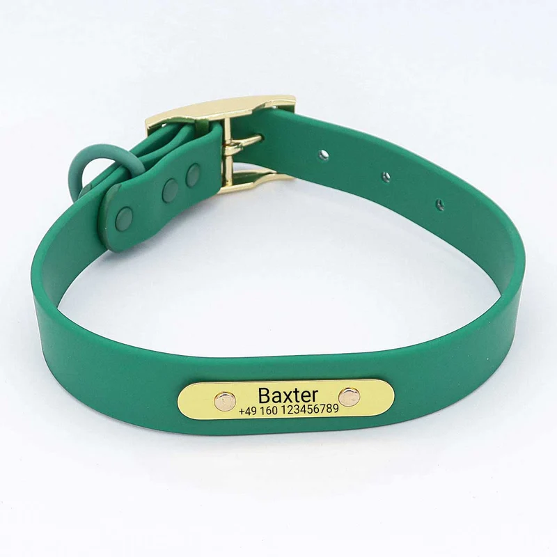 Wasserfestes Biothane Hundehalsband "Baxter" mit Gravur – Name & Telefonnummer – Outdoor – Grün oder Schwarz – S, M, L