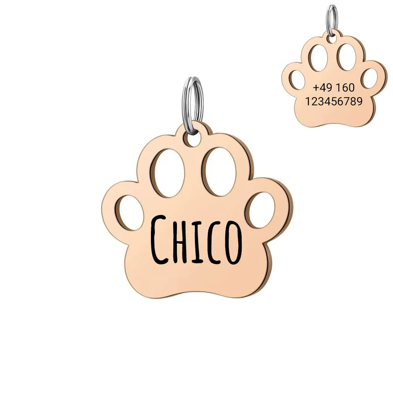 Personalisierte Hundemarke mit Gravur aus Edelstahl – Name & Telefonnummer – 30 mm – Gold, Silber & Rosé