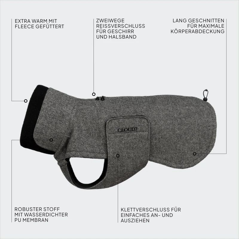 Windhundmantel Brooklyn Long Tweed Black