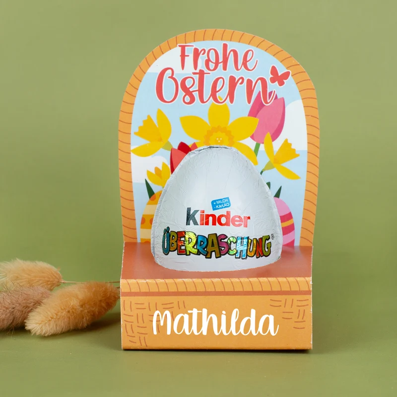 Personalisiertes Überraschungsei in Geschenkverpackung mit Name | Osterkörbchen mit Blumen Motiv