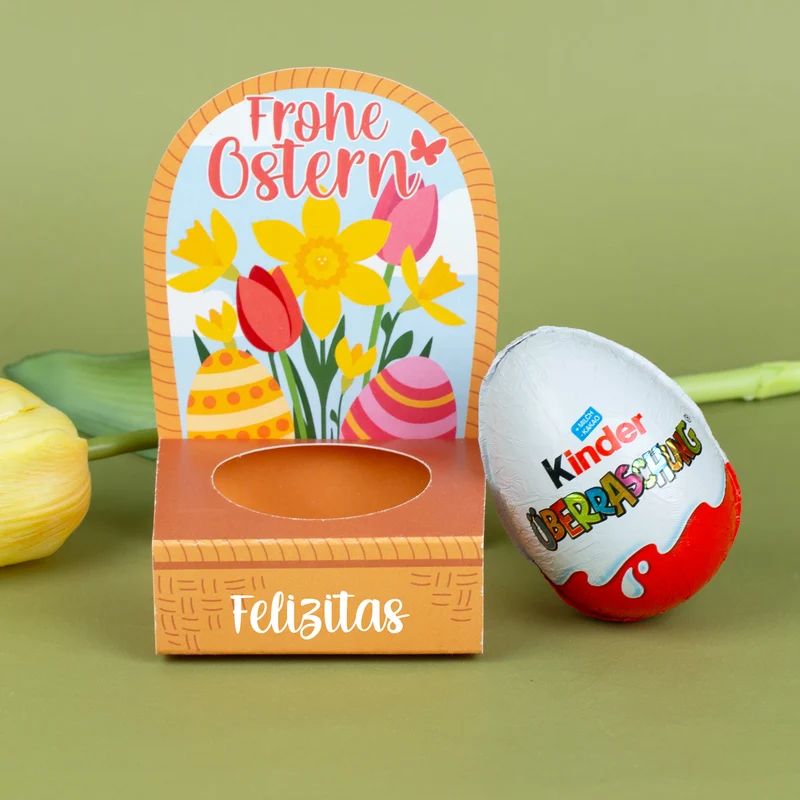 Personalisiertes Überraschungsei in Geschenkverpackung mit Name | Osterkörbchen mit Blumen Motiv
