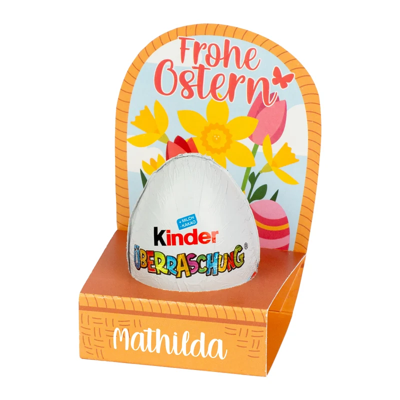 Personalisiertes Überraschungsei in Geschenkverpackung mit Name | Osterkörbchen mit Blumen Motiv