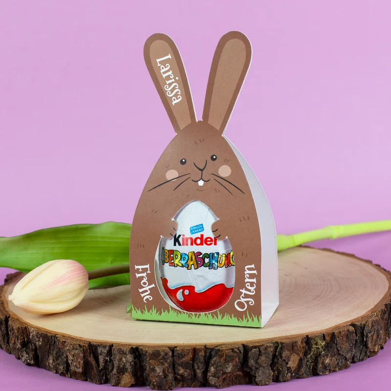 Personalisiertes Überraschungsei mit Name | Schoko-Ei zu Ostern in Hase oder Huhn Verpackung