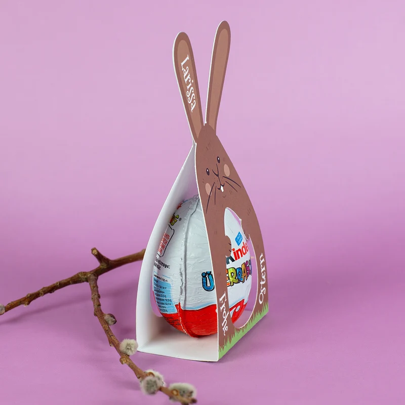 Personalisiertes Überraschungsei mit Name | Schoko-Ei zu Ostern in Hase oder Huhn Verpackung