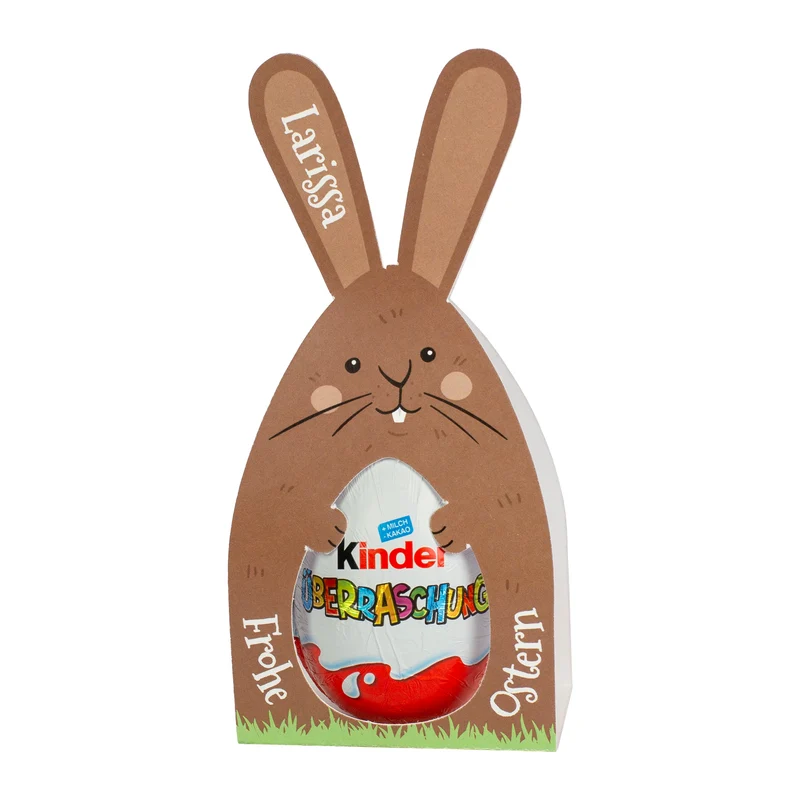 Personalisiertes Überraschungsei mit Name | Schoko-Ei zu Ostern in Hase oder Huhn Verpackung