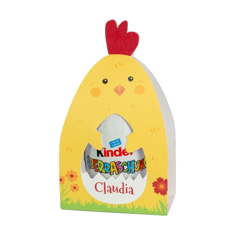 Personalisiertes Überraschungsei mit Name | Schoko-Ei zu Ostern in Hase oder Huhn Verpackung