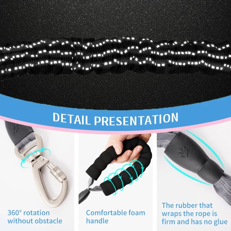 Elastic Dog Leash Reflective With Padded Handle Reflective Safety Walking Harness Collar Leader Rope Pet Medium Dog Cat Supplies