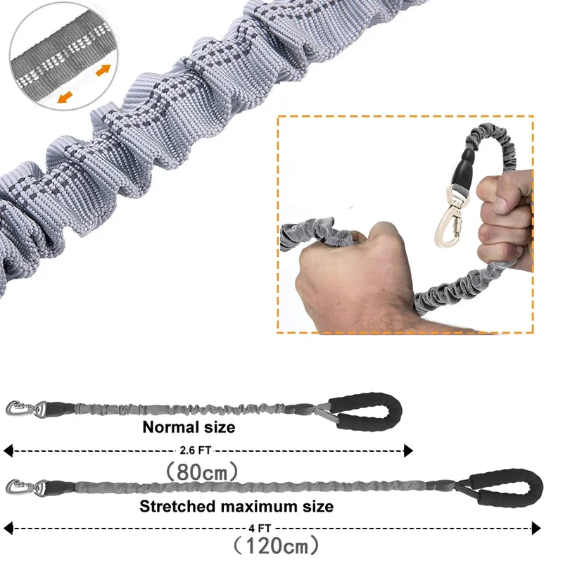 Elastic Dog Leash Reflective With Padded Handle Reflective Safety Walking Harness Collar Leader Rope Pet Medium Dog Cat Supplies