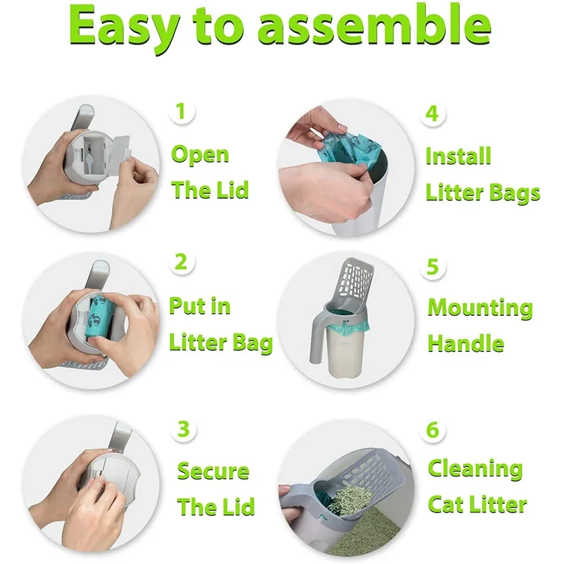 Cat Litter Scooper Large Capacity with Built-in Bag Cat Shovel Pet Cleaning Poop Bag Kitten Cleaning Tool Pet Accessories