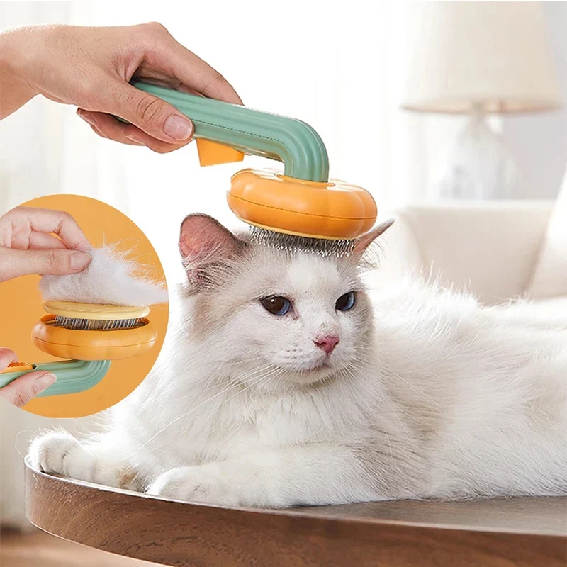 Cat Brush Pumpkin Pet Hair Removes Comb for Dogs Cats Self Cleaning Slicker Puppy Brush Grooming Sheeding Massage Cat Comb