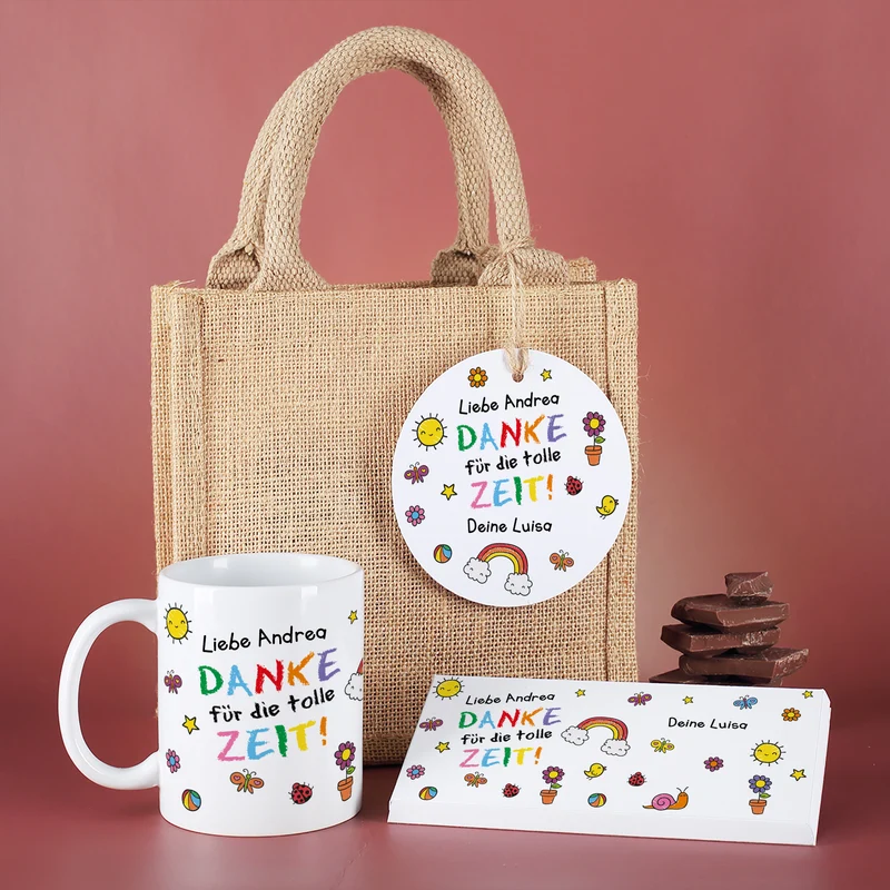 Dankeschön Geschenkset mit Tasse & Shokolade | Personalisiertes Geschenk für Erzieher & Kita Abschied