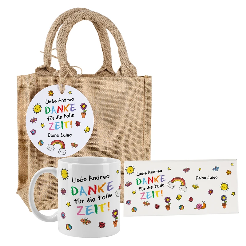 Dankeschön Geschenkset mit Tasse & Shokolade | Personalisiertes Geschenk für Erzieher & Kita Abschied