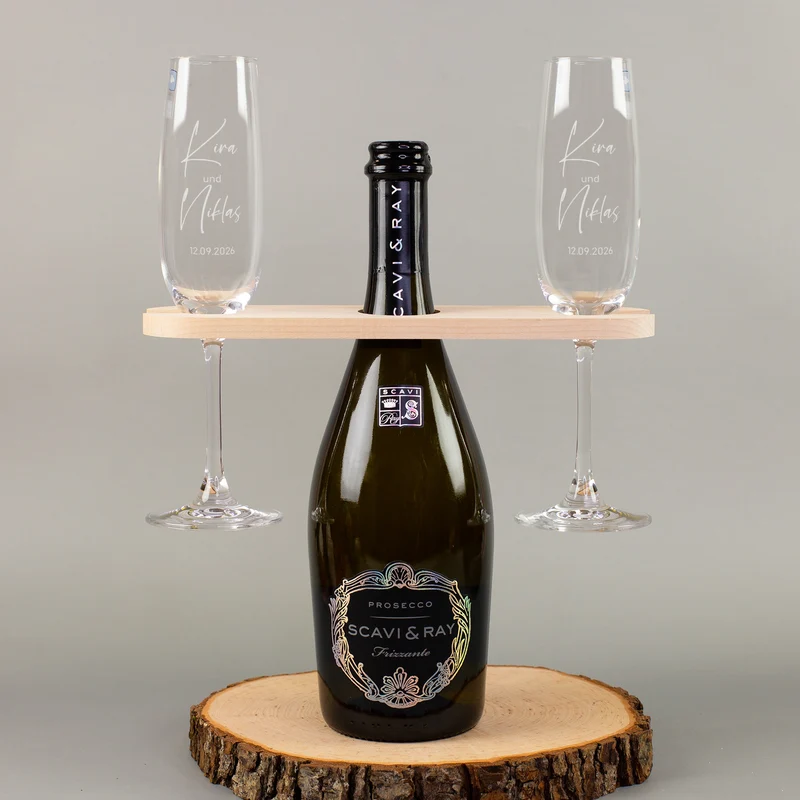 Hochzeitsgeschenk Set mit Scavi & Ray Prosecco, Leonardo Gläsern & Weinbutler | Gravur für Brautpaar