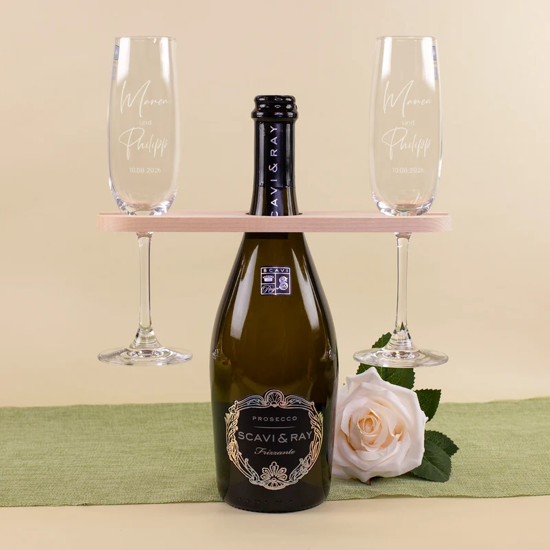 Hochzeitsgeschenk Set mit Scavi & Ray Prosecco, Leonardo Gläsern & Weinbutler | Gravur für Brautpaar