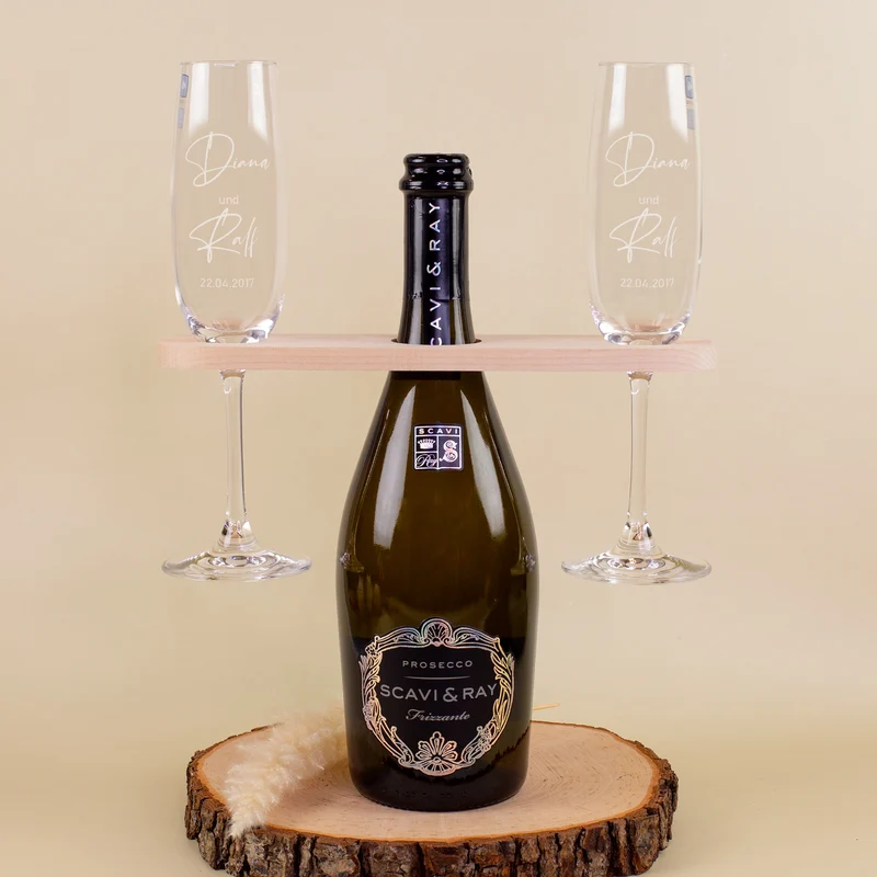 Hochzeitsgeschenk Set mit Scavi & Ray Prosecco, Leonardo Gläsern & Weinbutler | Gravur für Brautpaar