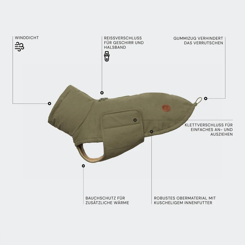 Hundemantel Yukon Teddy Khaki