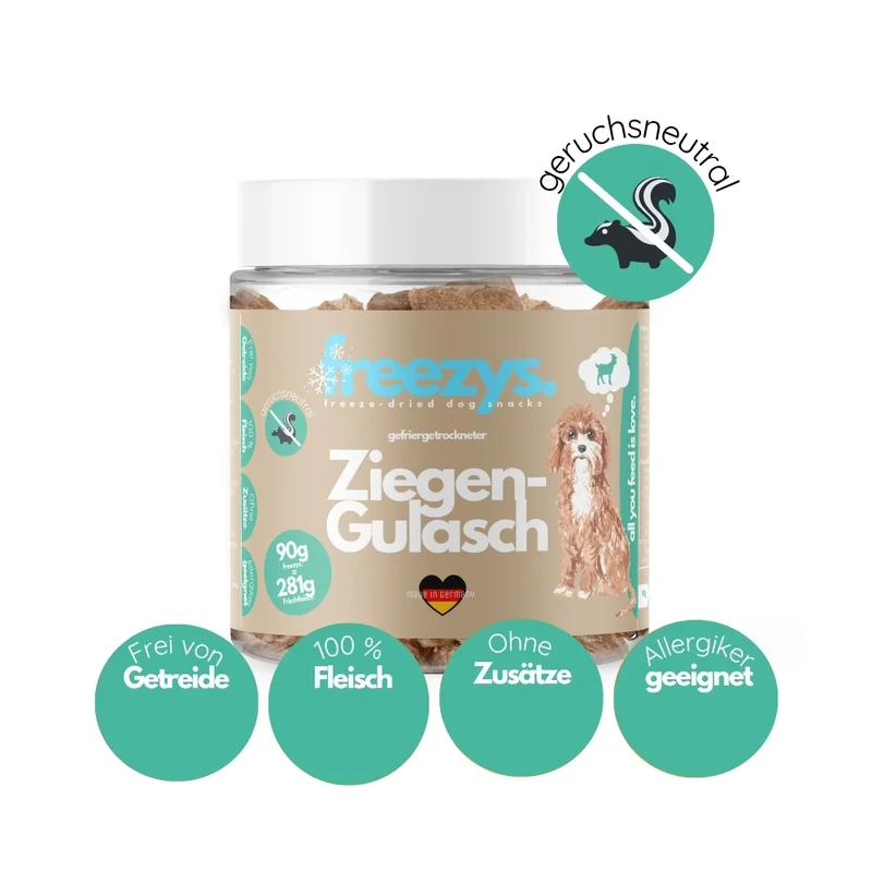 Hundeleckerli Ziegengulasch gefriergetrocknet 90g