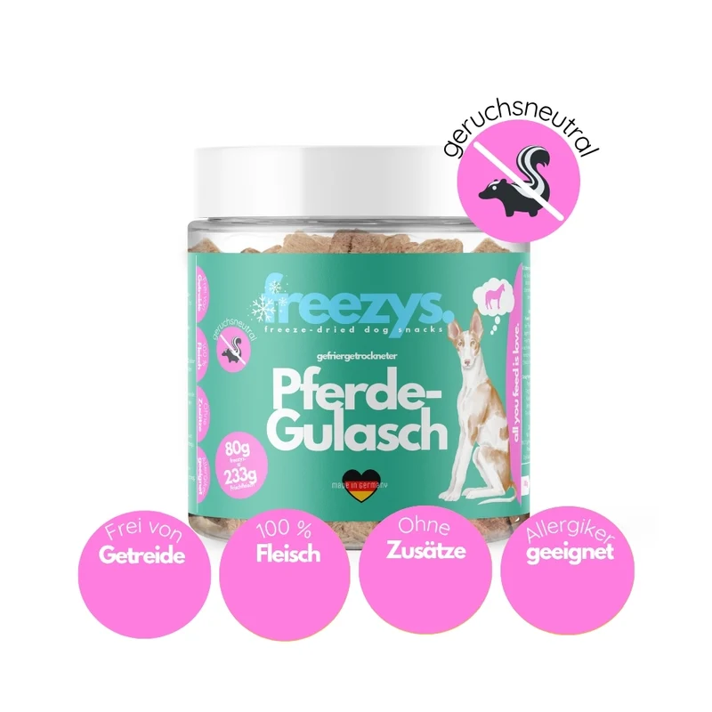 Hundeleckerli Pferdegulasch gefriergetrocknet 80g