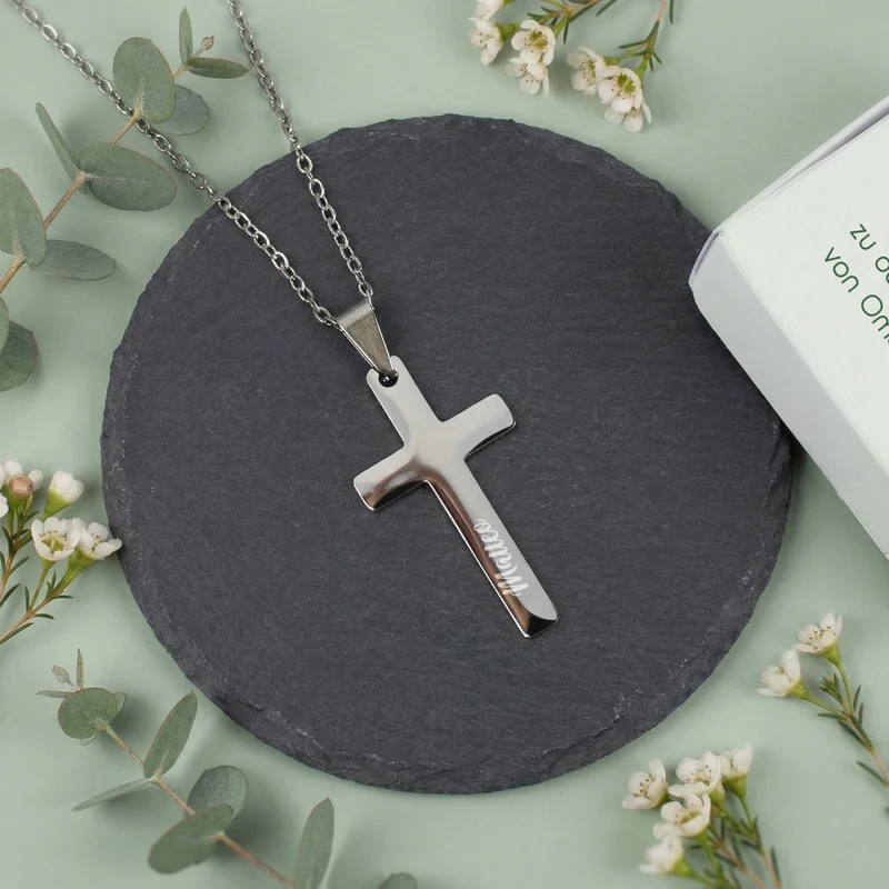 Personalisierte Kreuzkette mit Geschenkbox zur Taufe, Kommunion, Konfirmation oder Firmung | Ichthys
