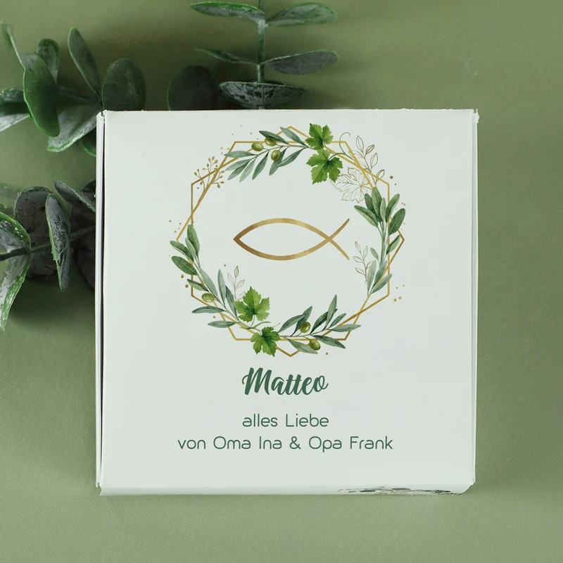 Personalisierte Kreuzkette mit Geschenkbox zur Taufe, Kommunion, Konfirmation oder Firmung | Ichthys